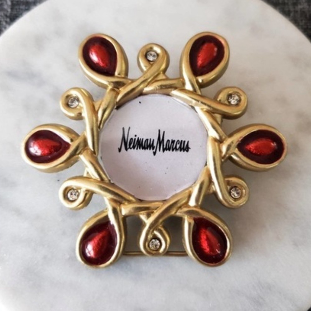 Jay Strongwater Mini Embellished Picture Frame gold red stand Neiman Marcus clip